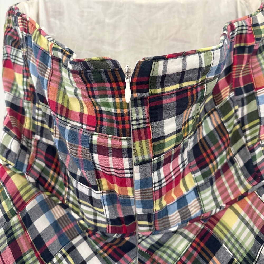 J. Crew Women Madras Midi Dress Strapless Fit Flare Patchwork Preppy Y2K Wmn 8 - Picture 3 of 11